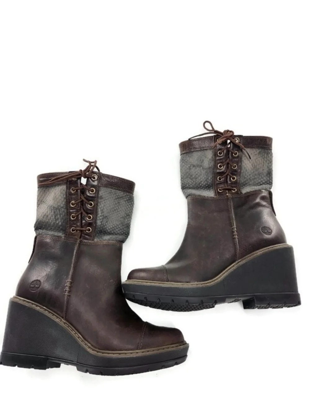 Timberland Kellis Brown Leather Olive Fold Down Side Lace Lug Sole Ankle Boots